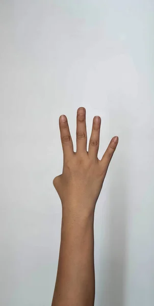Vier Finger Zeigen Nach Oben Auf Weißem Hintergrund — Stockfoto