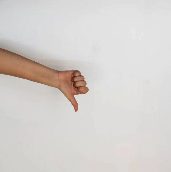 Ütés Köröm Pont Lefelé Emberi Kézjel Ellentétben Szimbólum Testbeszéd — Stock Fotó