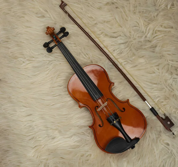 Violino Messo Sfondo Velluto Seta Mostra Dettagli Dello Strumento Acustico — Foto Stock