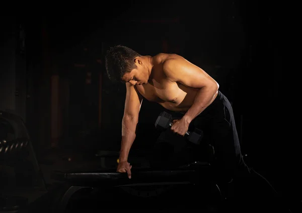 Handsome Man Raising Dumbbell Doing Exercise Buit Muscle Fit Firm — Stock Photo, Image