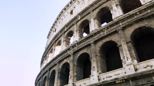 Close-up Italian attraction in Rome. Ancient amphitheater in capital of Italy. One of most popular tourist attractions in Italy. — Stock Video