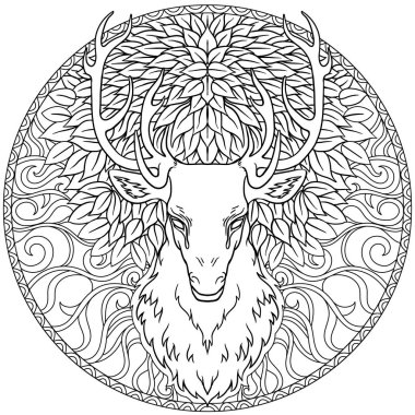 Güzel el kabile stili geyik kafası üzerinde süslü mandala çekilmiş..