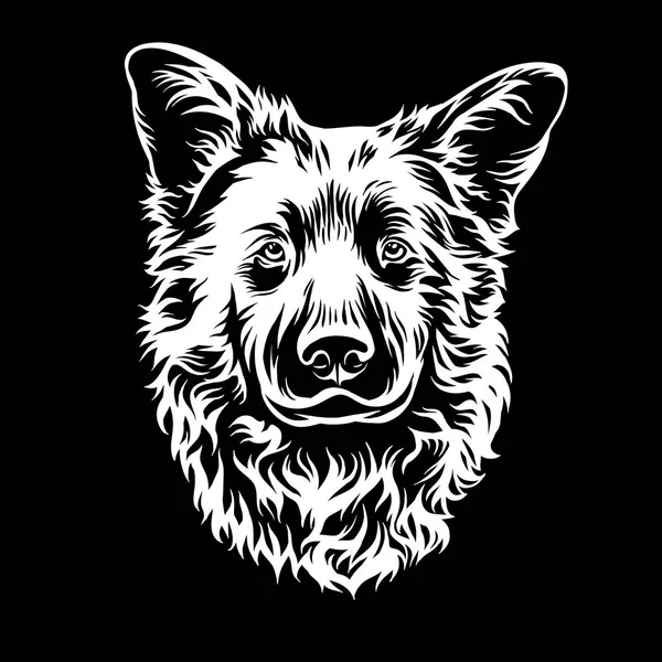 Hond print voor t-shirts, borduurwerk. Borduurwerk op een zwarte achtergrond. — Stockvector