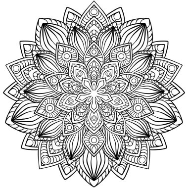 Henna, Mehndi, dövme, dekorasyon için mandala şeklinde dairesel desen. Etnik doğu tarzında dekoratif süs. Boyama kitabı sayfası.