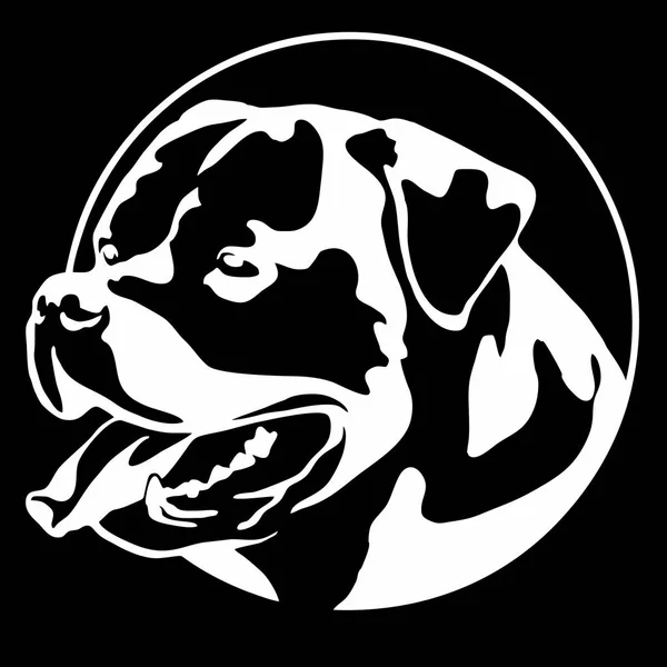 Ροτβάιλερ σκύλος πορτρέτο σκύλου εικονίδιο σύμβολο λευκό σε μαύρο — Διανυσματικό Αρχείο