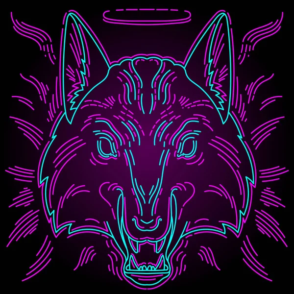 Impressão de lobo de néon para t-shirts. Ilustração vetorial original — Vetor de Stock