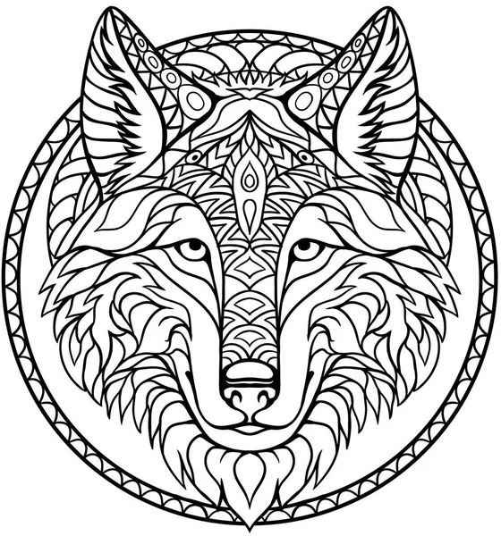 Doodle wolf coloring book outline drawing in vector — Stock Vector