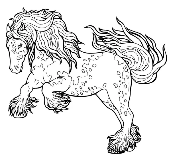 Cheval court trot. Livre à colorier. Le cheval court au trot. Livre à colorier. Tinker est un cheval pur-sang . — Image vectorielle