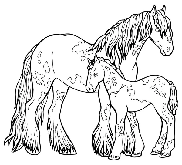 Cavalo corre trote. Livro de colorir. O cavalo corre trote. Livro de colorir. Tinker é um cavalo puro-sangue . —  Vetores de Stock