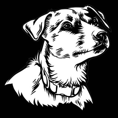 Köpek Jack Russell terrier vektör logosu. Veteriner kliniği köpek hayvanlar tıbbi logotürü. Eğitim, öğretim, barınak illüstrasyon.