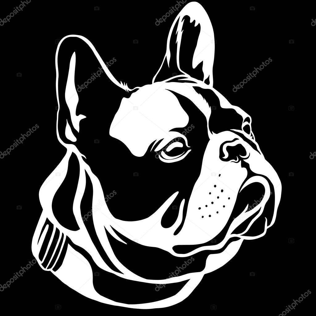 Handsome Black French Bulldog Logo. Black White style.