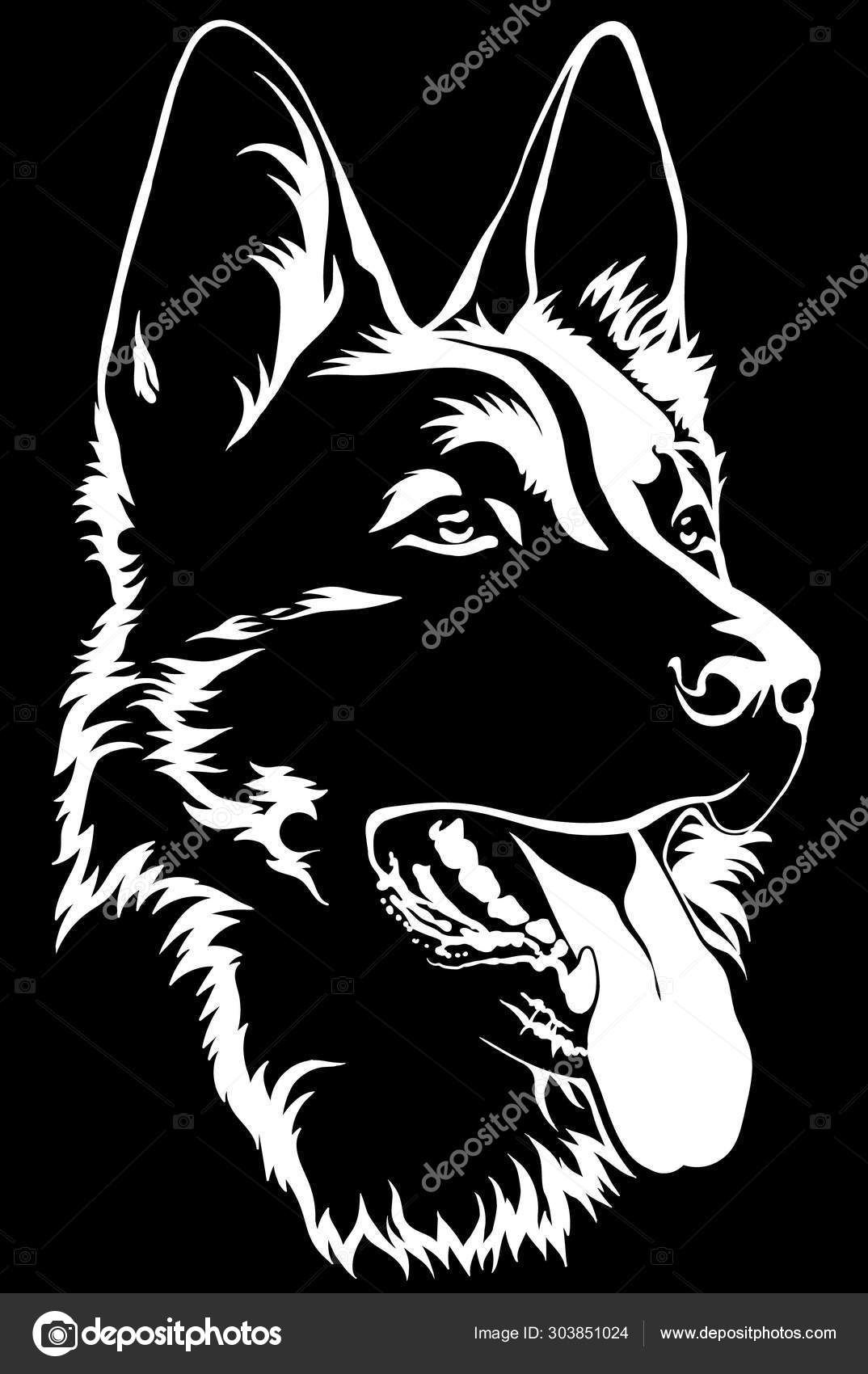 Schwarze Silhouette eines sitzenden Schäferhundes schwarz-weiß  Stock-Vektorbild von ©rushcat1987 303851024, image size:1074x1700