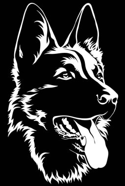 Black silhouette of a sitting German Shepherd Black and white clipart