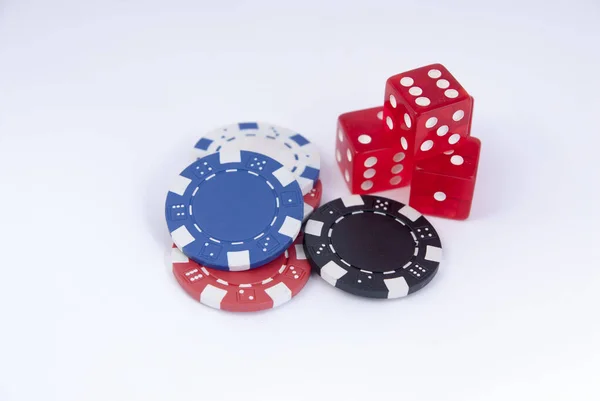 Casino Dados Rojos Fichas Póquer — Foto de Stock