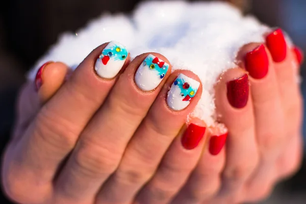 Red Festive Manicure Pattern — Stock Photo, Image