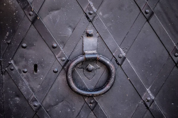 Чорні Металеві Двері Замку Руків Ключовим Отвором Чавуну — стокове фото