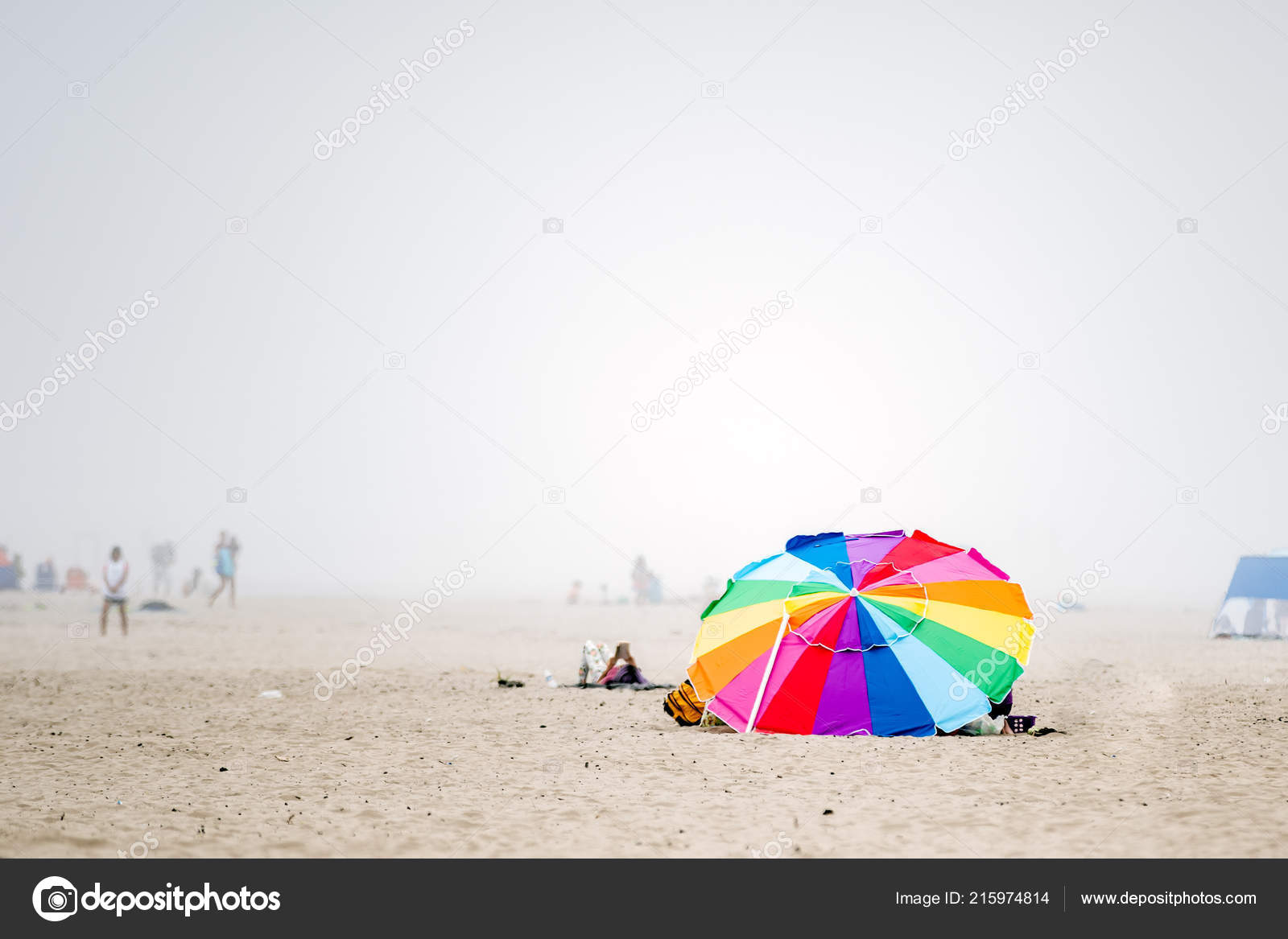 Colorful Rainbow Beach Tent Seaside Oregon Shore Heavy Fog