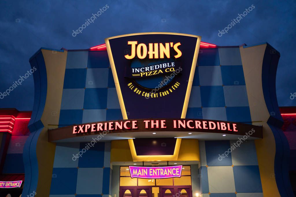 Portland, OR / USA - September 21, 2018: John's incredible pizza company building. Buffet and arcade game place for kids and adults.