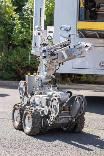 Police bomb squad robot used for exploding suspicious packages.