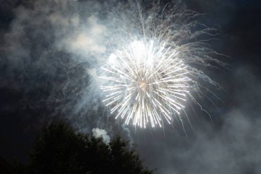 Renkli havai fişek 4 Portland Oregon sahil Park gece gökyüzünde patlayan Temmuz'da, bağımsızlık günü,.