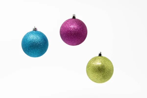 Three Isolated Christmas Ornamental Sparkling Balls Light Background — Stock Photo, Image