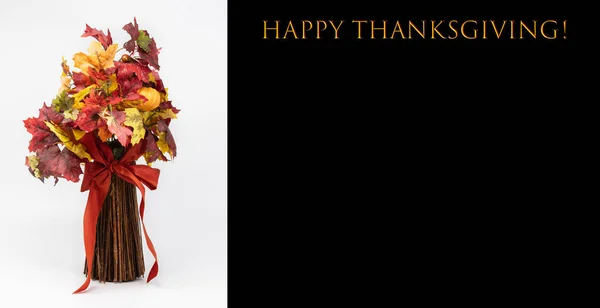 Happy Thanksgiving Karty Bukiet Wykonany Liści Paluszki Związany Przez Czerwona — Zdjęcie stockowe