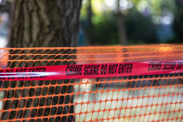 Red Police Tape Crime Scene Enter Written — Stock Photo, Image