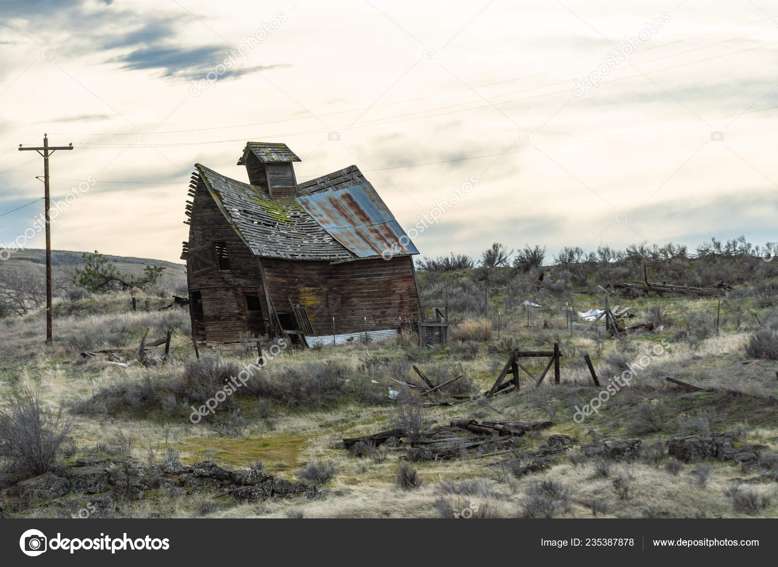 Badly Damaged Village Barn Building Tilting Twisting Rural Central