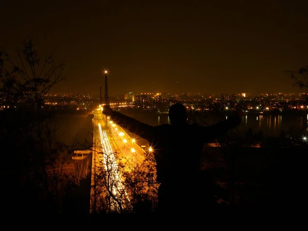 Freedom Liberty Bridge City Novi Sad Serbia Night — Stock Photo, Image