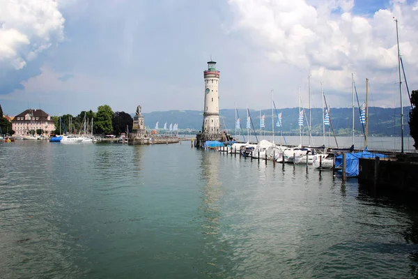 Lindauer Hafen Mit Leuchtturm Bodensee Deutschland — Stockfoto