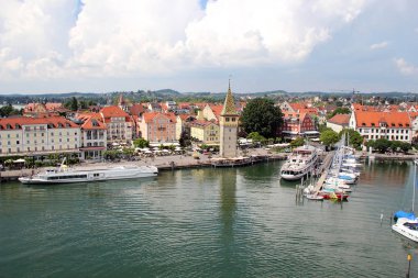 Güzel Lindau Port limanında, Konstanz Gölü, Bodensee, Almanya