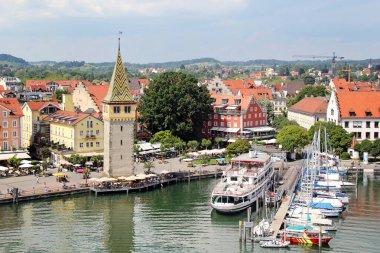 Güzel Lindau Port limanında, Konstanz Gölü, Bodensee, Almanya
