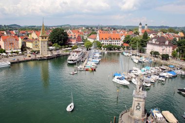 Güzel Lindau Port limanında, Konstanz Gölü, Bodensee, Almanya