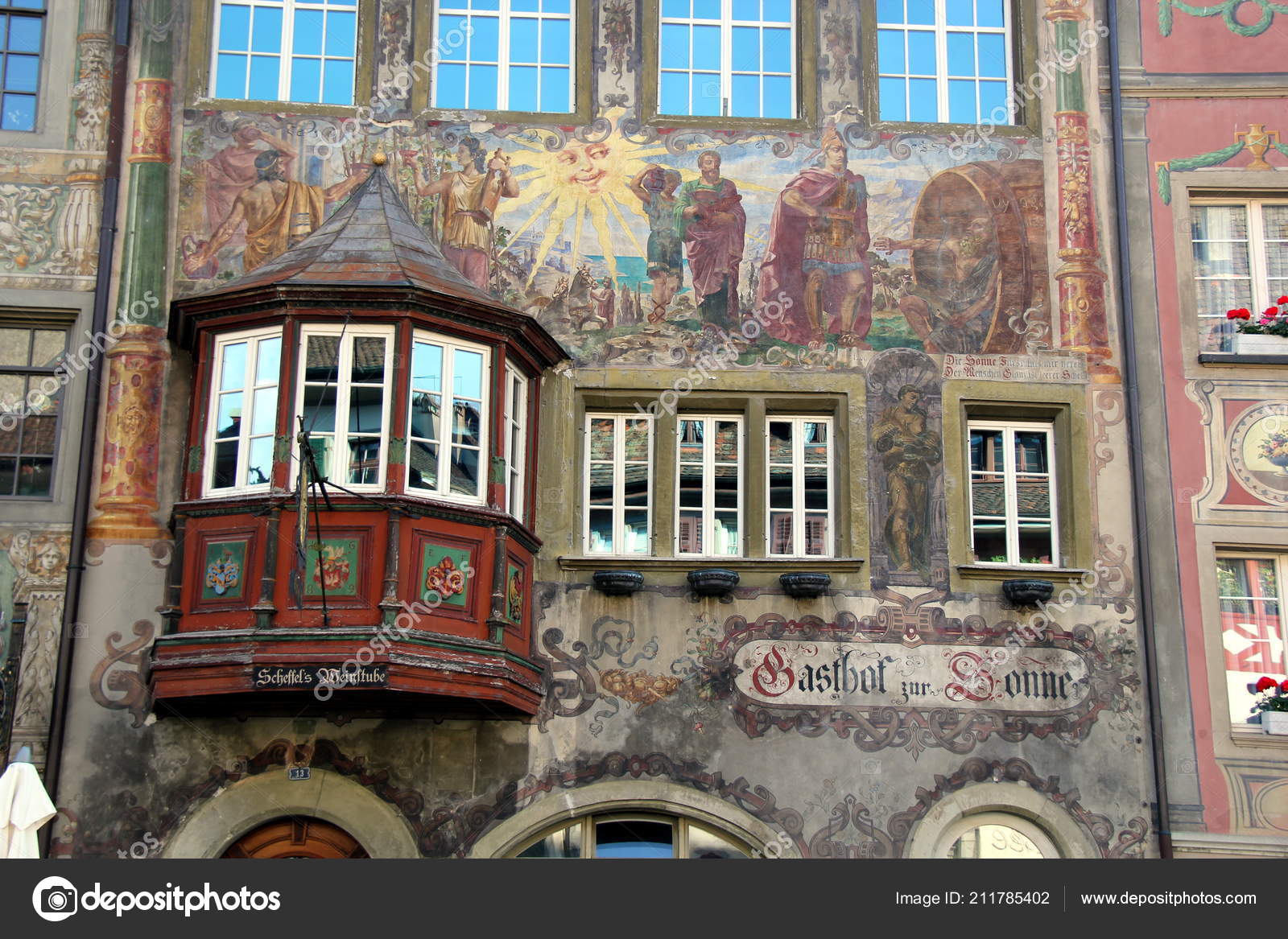 Schöne Fenster Und Fresko Mittelalterliche Stein Rhein