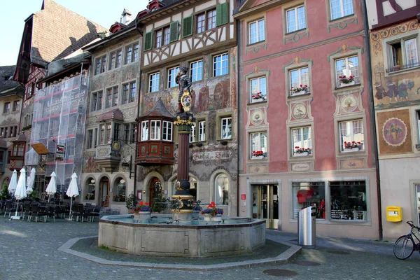 Stein Rhein Švýcarsko Mainstreet Fontánou — Stock fotografie