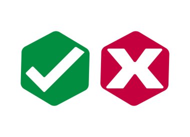 Onay işareti ve X veya onaylamak ve simge inkar