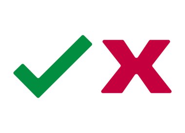 Onay işareti ve X veya onaylamak ve simge inkar