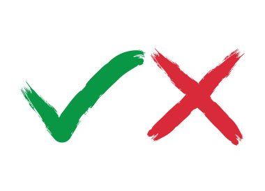 Onay işareti ve X veya onaylamak ve simge inkar