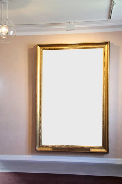 Ornate Picture Frame in Art Museum Gallery Exhibition. Blank White Isolated Clipping Path.