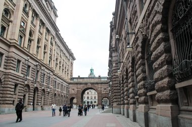 Stockholm, Parlamento, İsveç - 09 30 2018: Stockholm Parlamentosu giriş