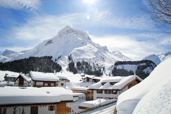 Encantador Pueblo Lech Una Estación Esquí Austria Invierno — Foto de Stock