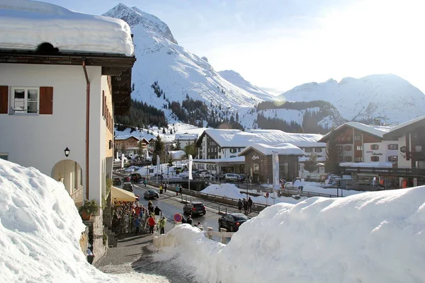 Vista Estación Esquí Lech Invierno — Foto de Stock