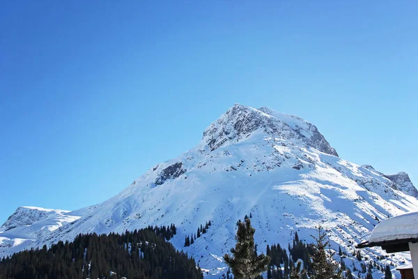 Vrchol Hory Zimní Lech Arlberg — Stock fotografie