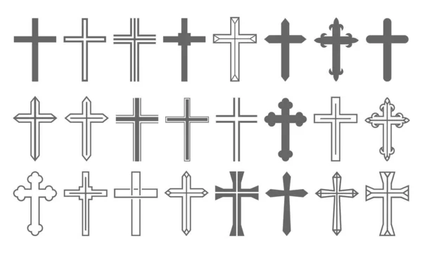 Cruz colección Icono cristiano conjunto — Vector de stock