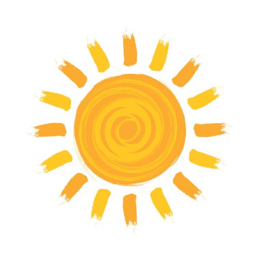 Sun Shining İzole Fırça Suluboya İllüstrasyon Vektörü