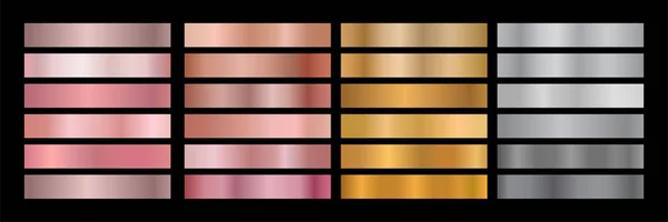 Metal Gradient Collection of Rose Gold, Golden and Silver Swatch — Stock Vector