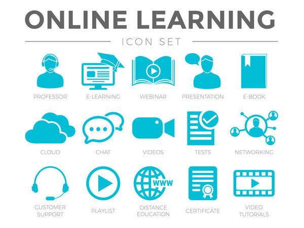 Online Learning Icon Set. Professor, E-Learning, Webinar, Presen