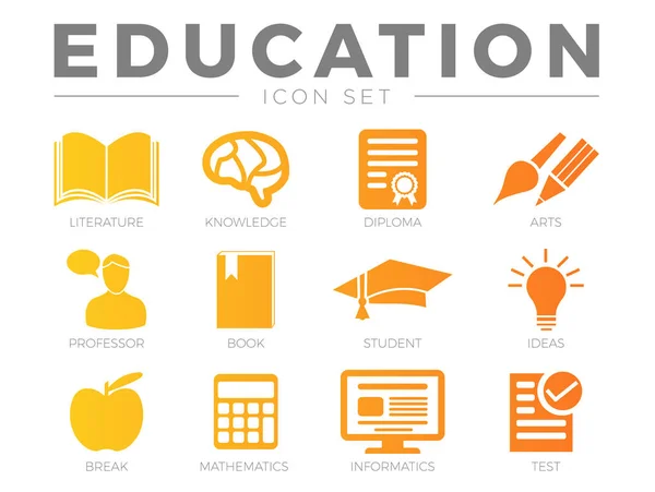 Onderwijs pictogram instellen. Literatuur, kennis, diploma, kunst, profes — Stockvector