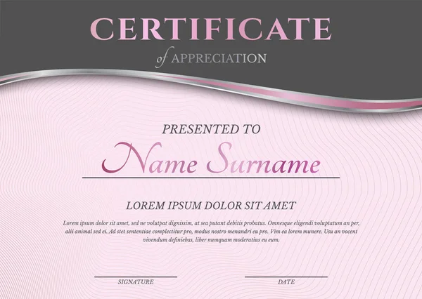 Modelo de Diploma de Certificado Rosa Feminino —  Vetores de Stock
