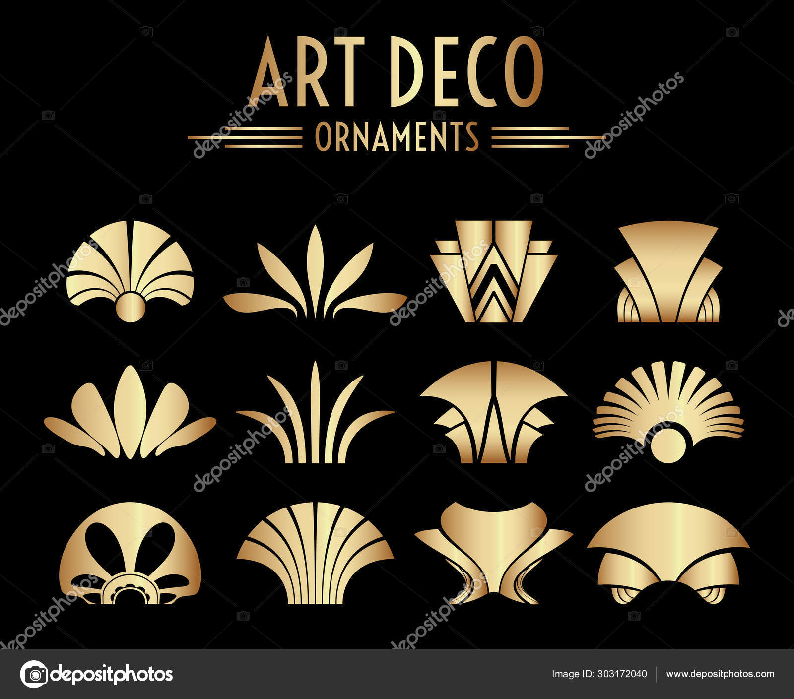 Image vectorielle Ensemble de décoration géométrique Gatsby Art déco par  ©AngelaCini - 303172040, image size:1600x1409